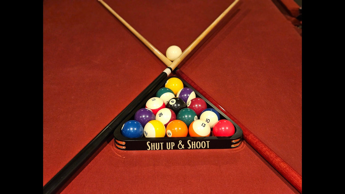 Shut Up & Shoot Design Pool Triangle | Billiards Triangle | Gift for Him | Her | Wedding | Anniversary | Billiards Supplies | Pool Room Twisted Edge Creations