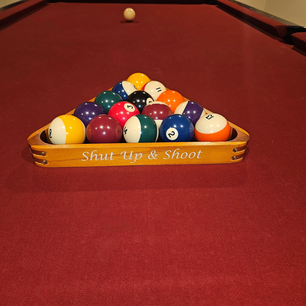 Shut Up & Shoot Design Pool Triangle | Billiards Triangle | Gift for Him | Her | Wedding | Anniversary | Billiards Supplies | Pool Room Twisted Edge Creations