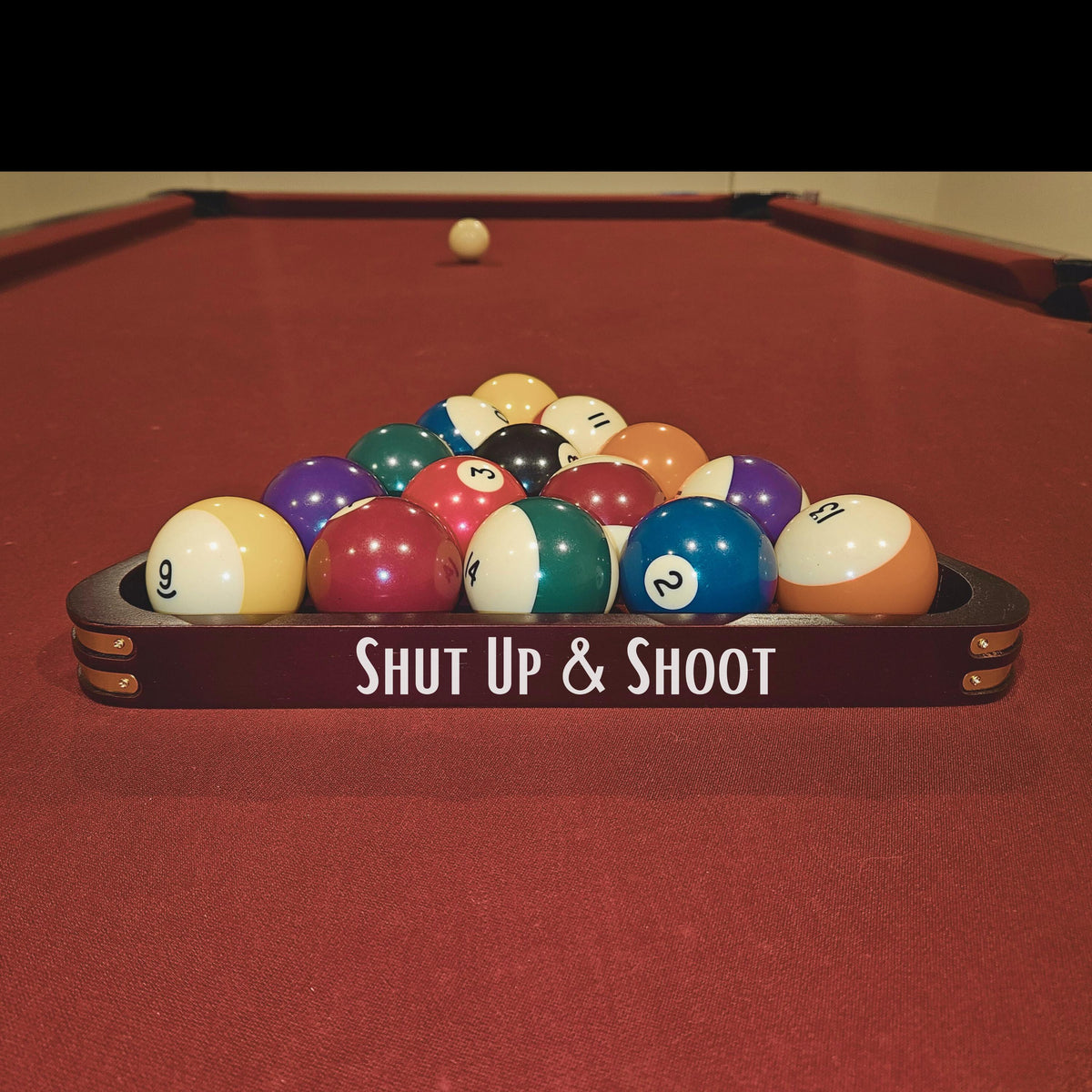 Shut Up & Shoot Design Pool Triangle | Billiards Triangle | Gift for Him | Her | Wedding | Anniversary | Billiards Supplies | Pool Room Twisted Edge Creations